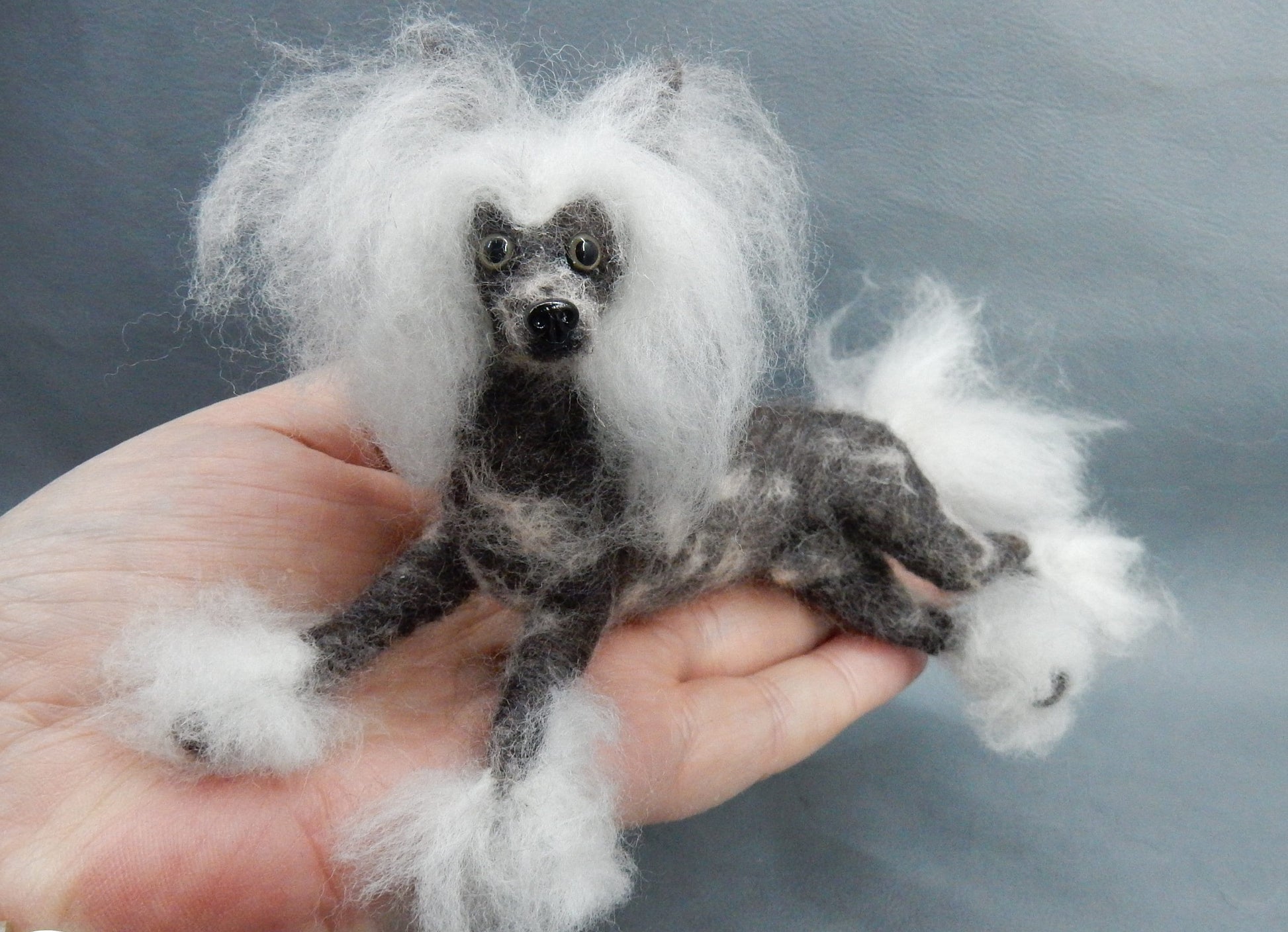 Chinese Crested Powderpuff needle-felt dog replica