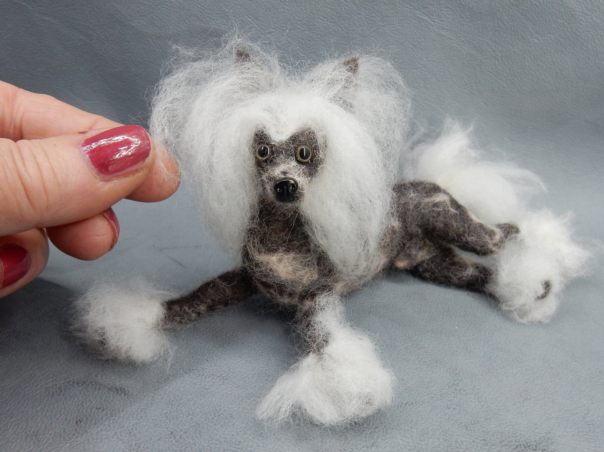 Chinese Crested Powderpuff needle-felt dog replica