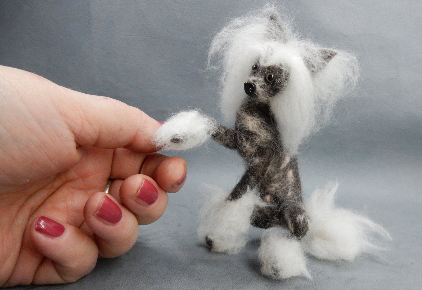 Chinese Crested Powderpuff needle-felt dog replica