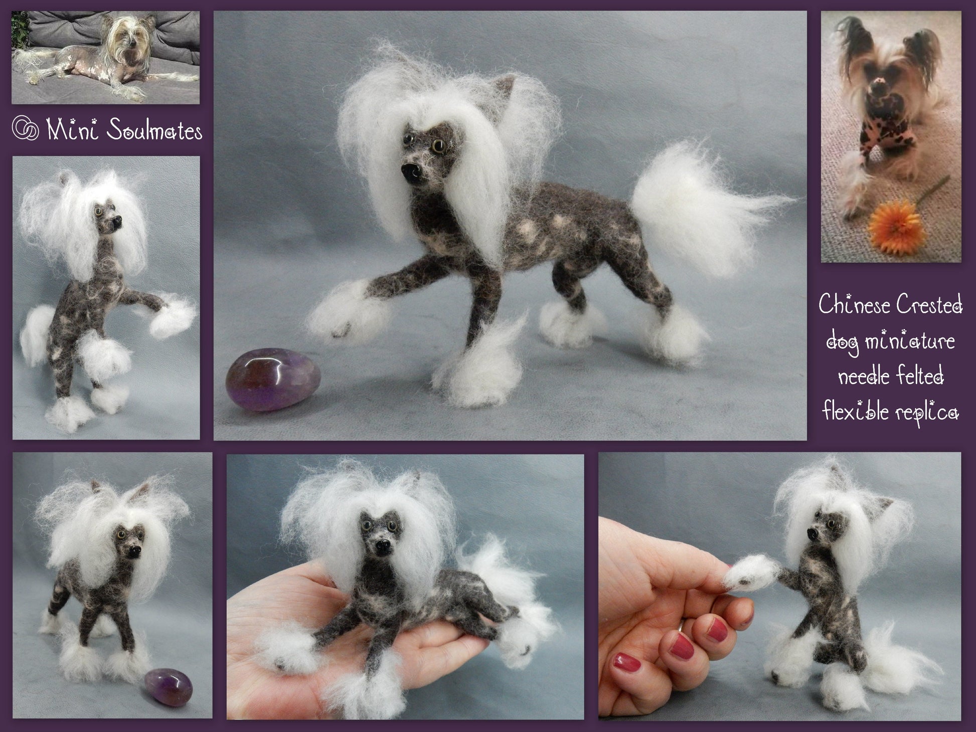 Chinese Crested Powderpuff needle-felt dog replica