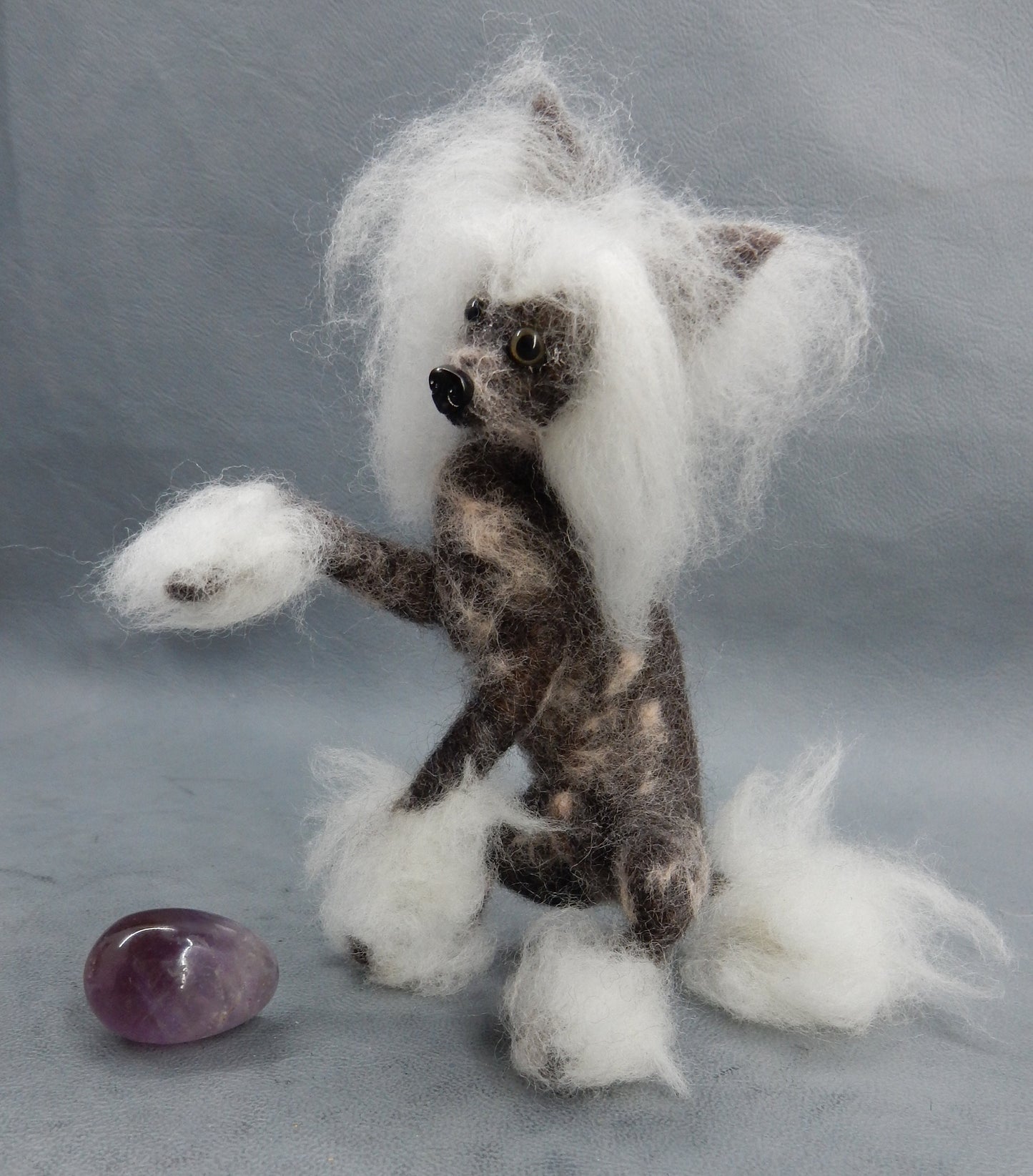 Chinese Crested Powderpuff needle-felt dog replica