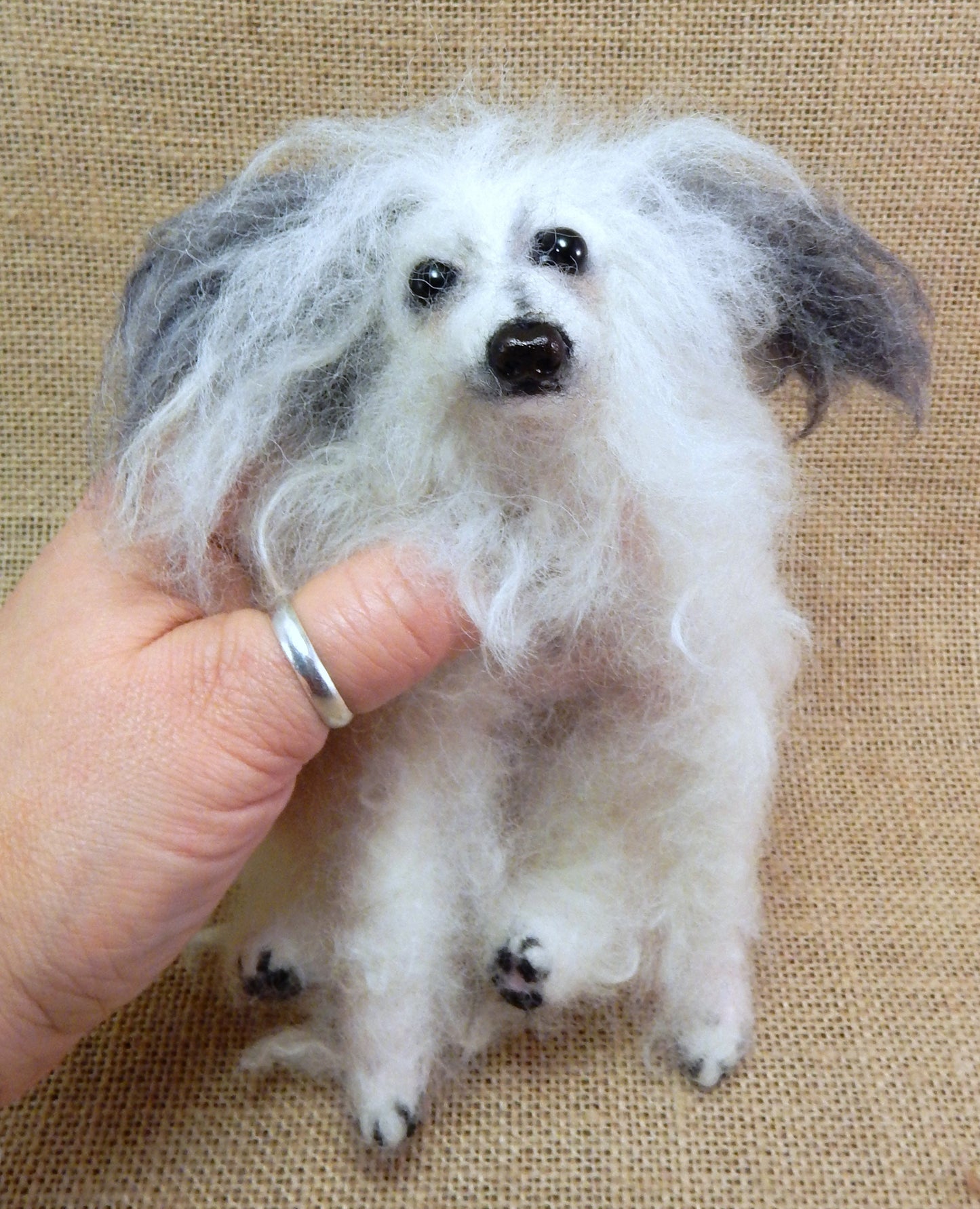 Chinese Crested Powderpuff needle-felt dog replica