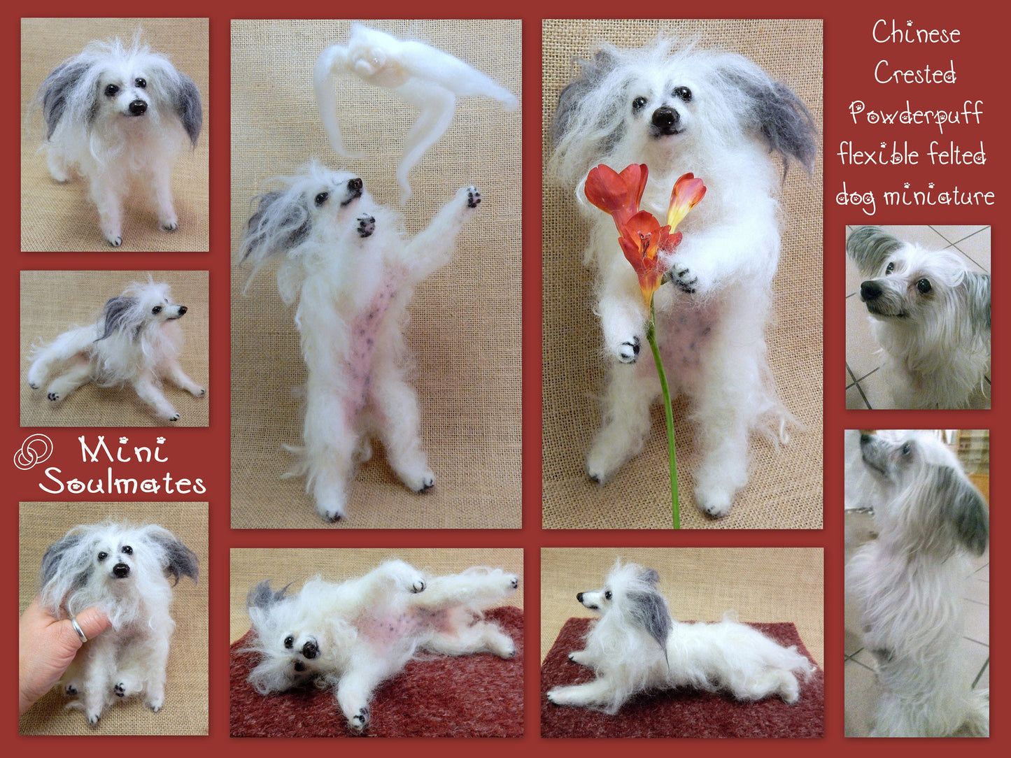 Chinese Crested Powderpuff needle-felt dog replica