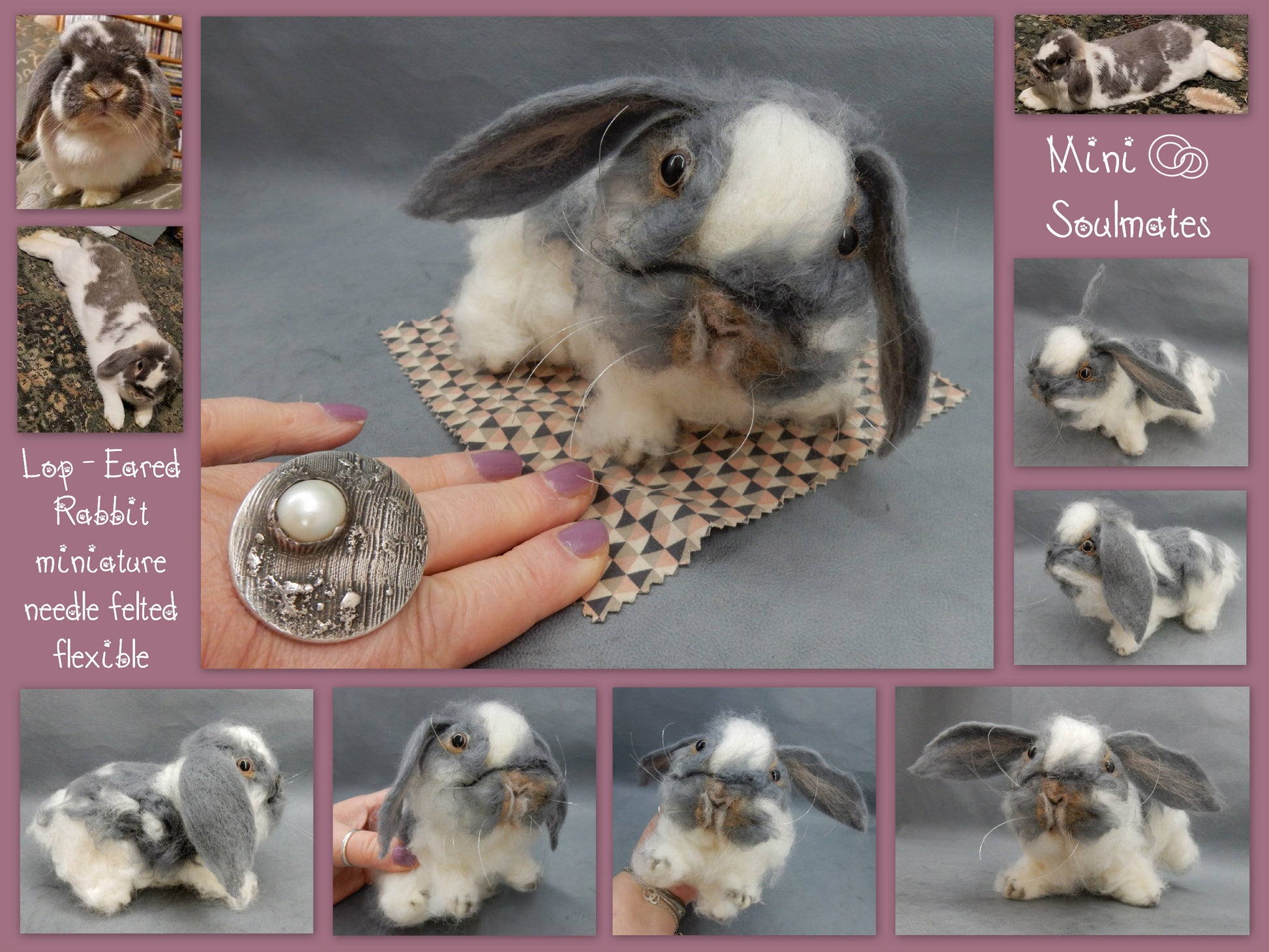 Custom felt rabbit miniature needle felted rabbit lover gift Dwarf Lop