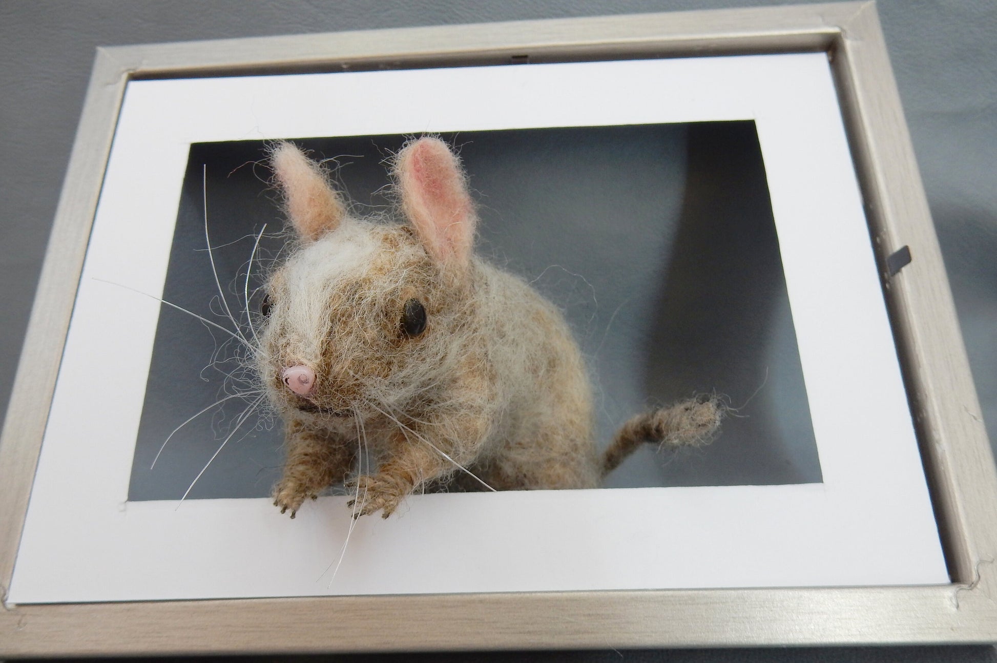 Rodent replica life-size needle-felted degu replica