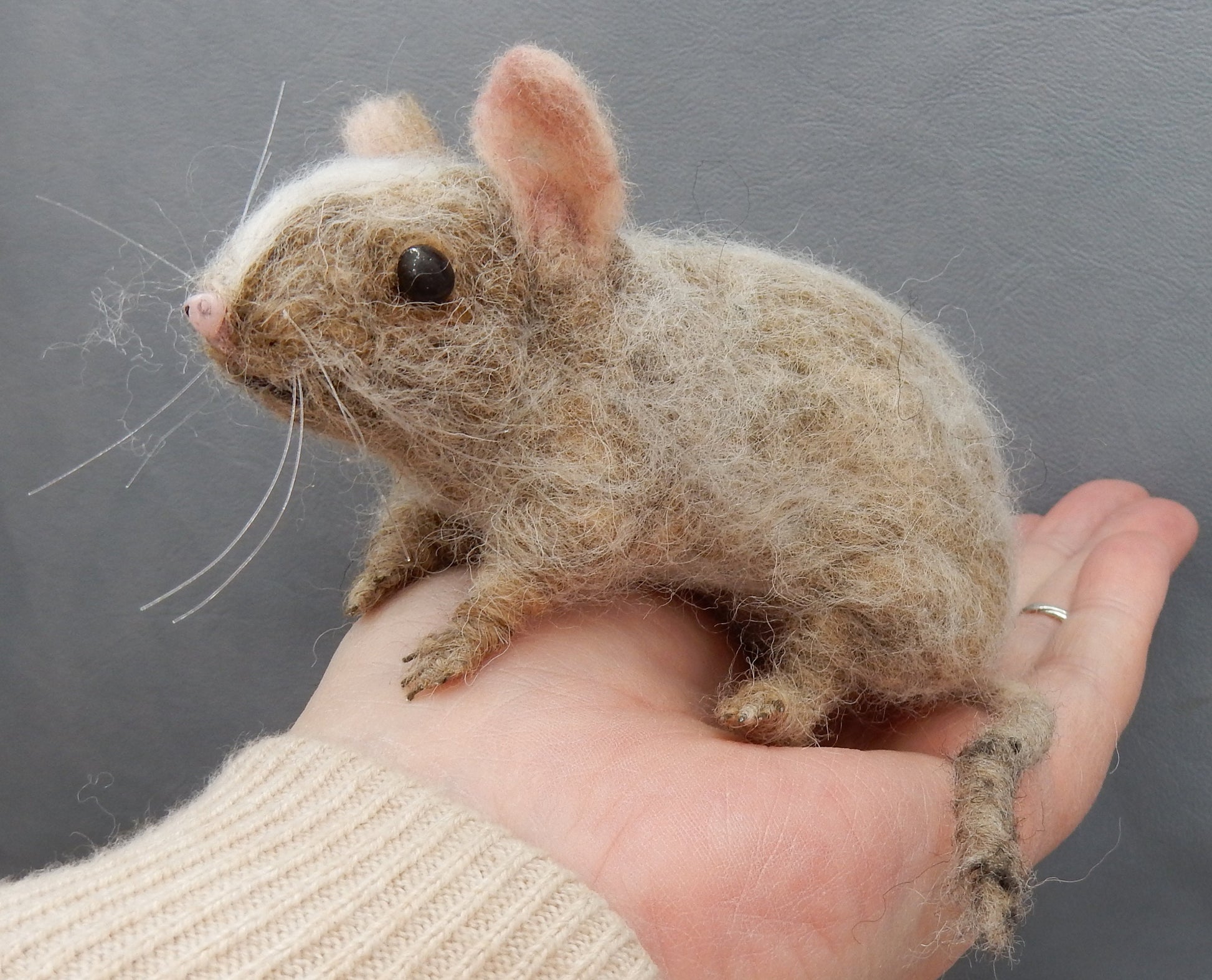 Rodent replica life-size needle-felted degu replica