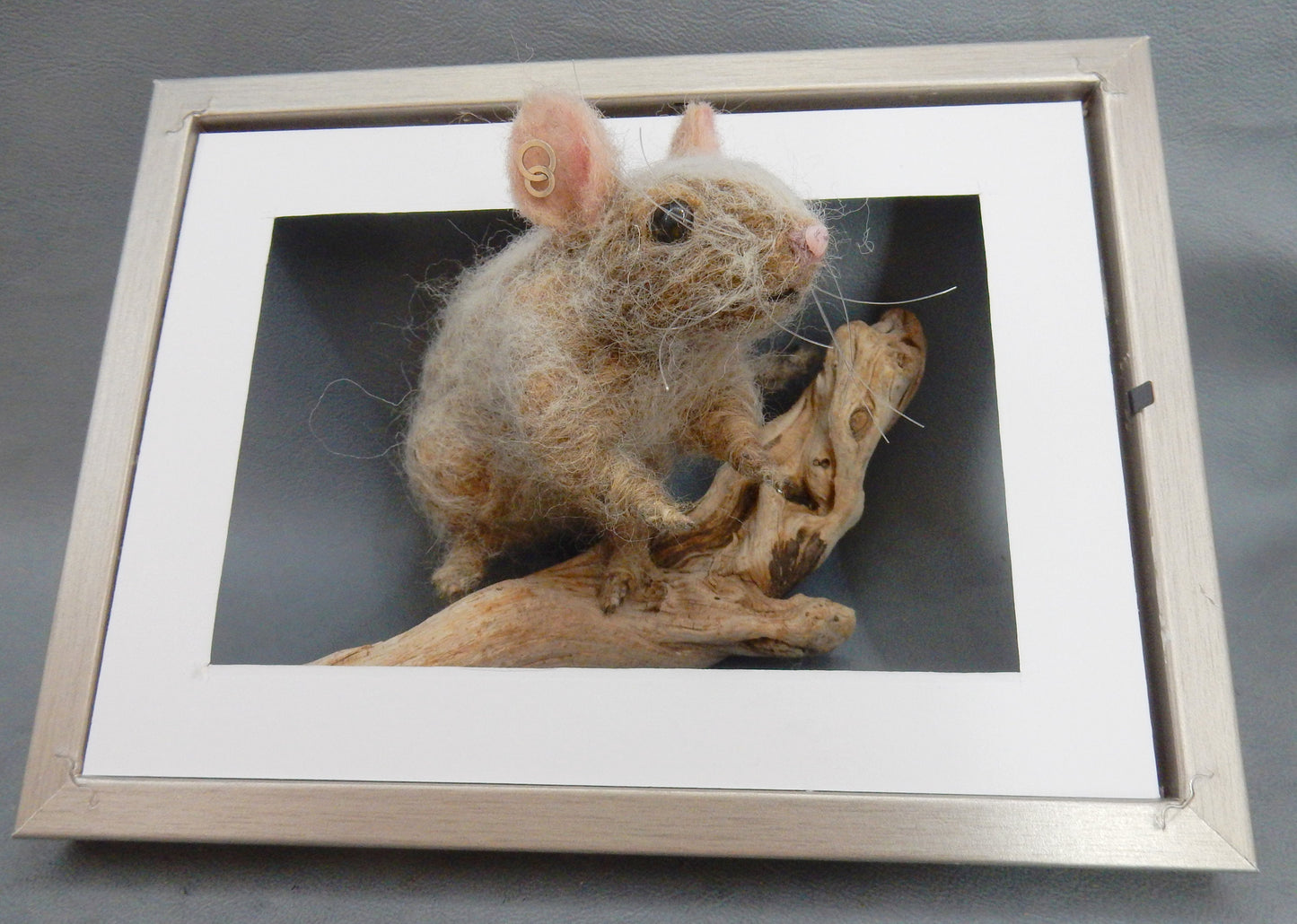 Rodent replica life-size needle-felted degu replica