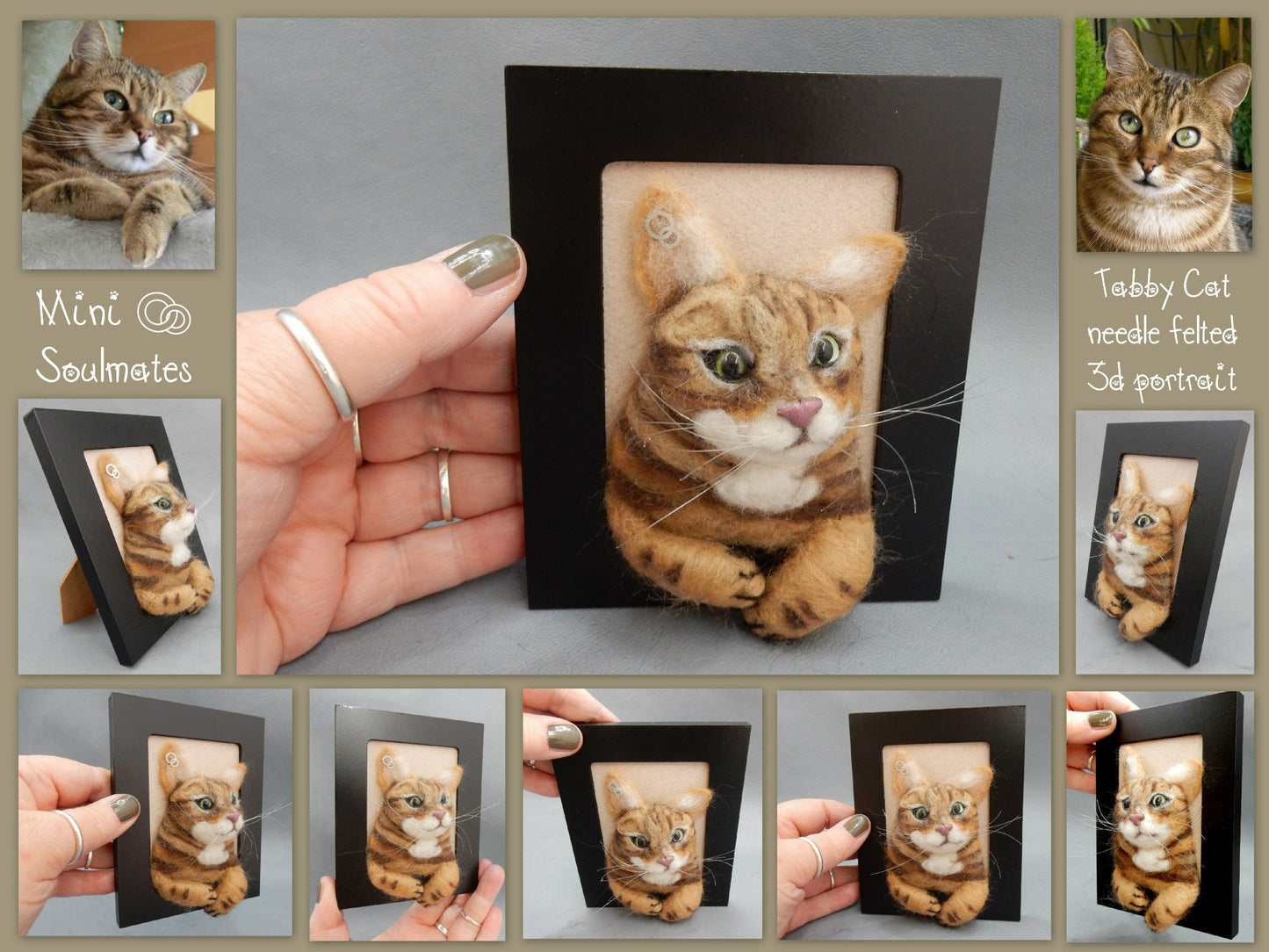 3D cat portrait needle-felted