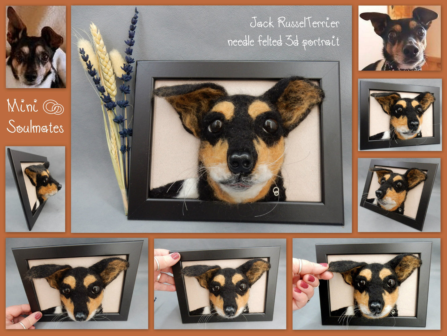 custom 3D portrait needle-felt dog framed 