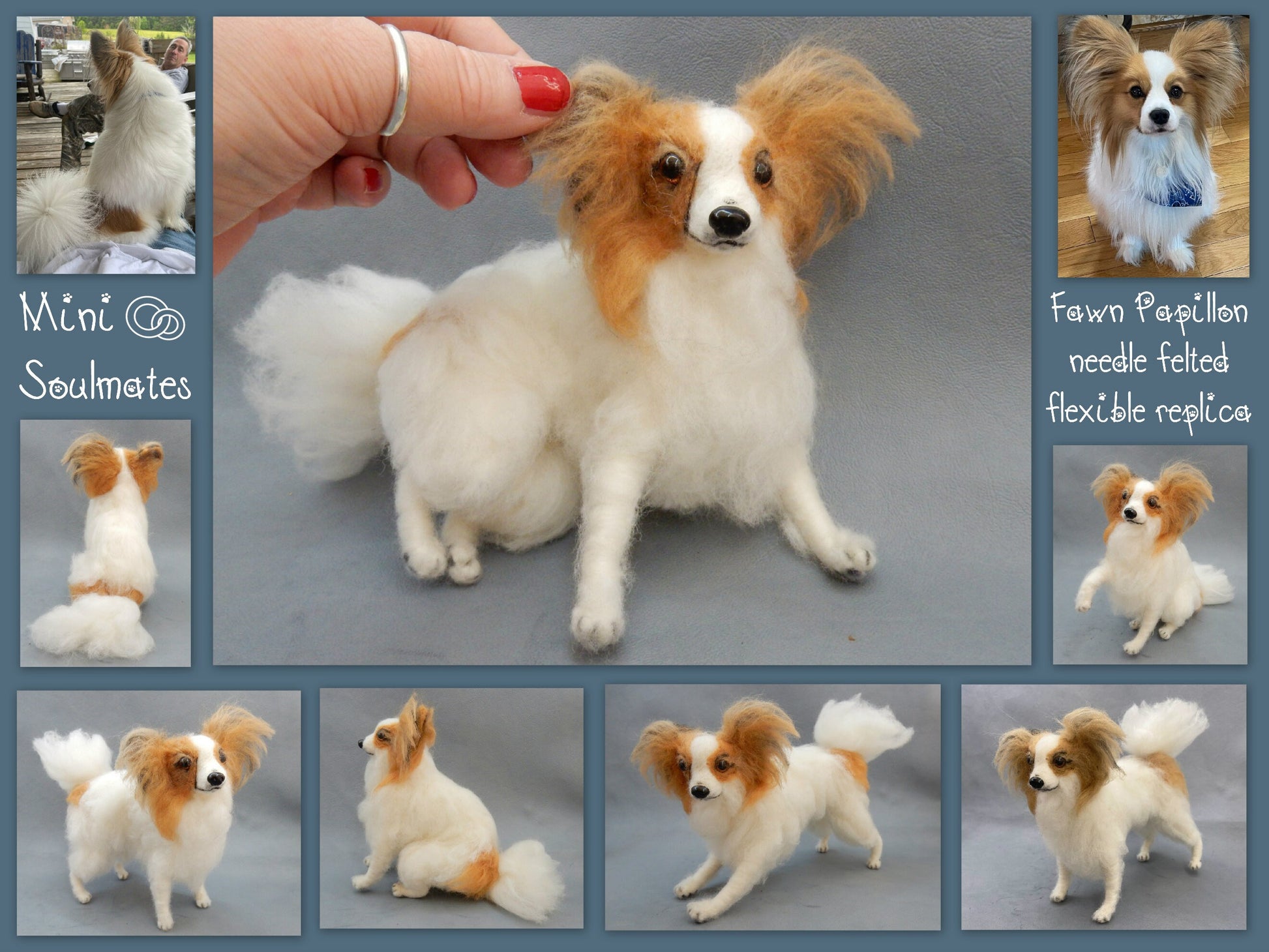 Papillon needle felted dog miniature custom felted dog replica custom 