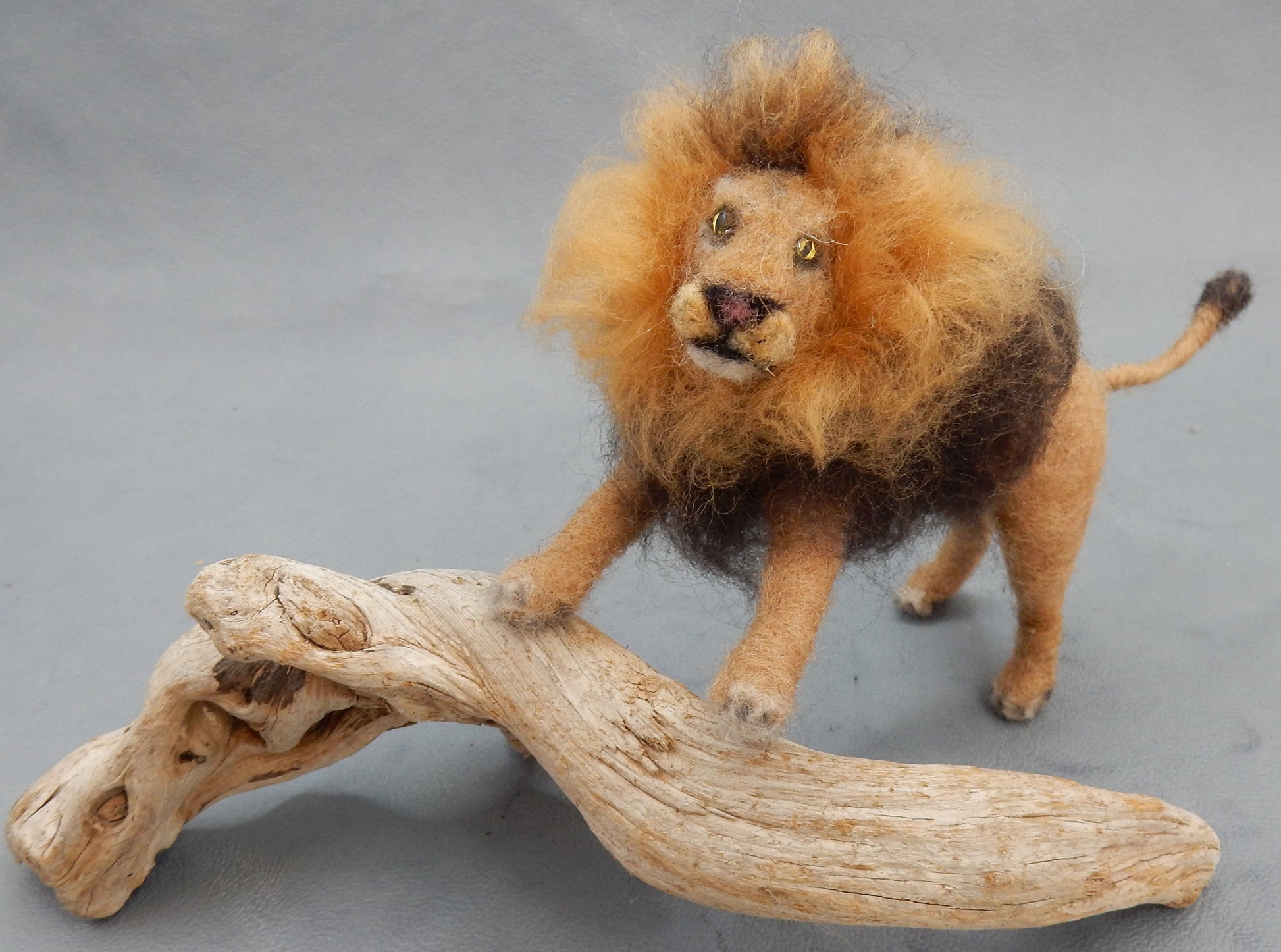 Lion miniature needle-felt replica custom felted lion animal art sculpture