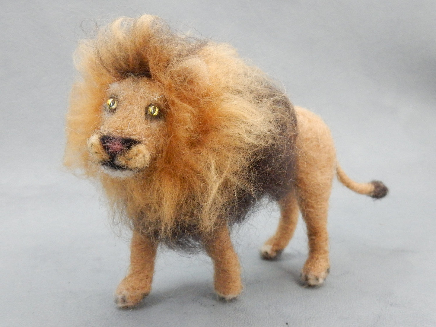 Lion miniature needle-felt replica custom felted lion animal art sculpture