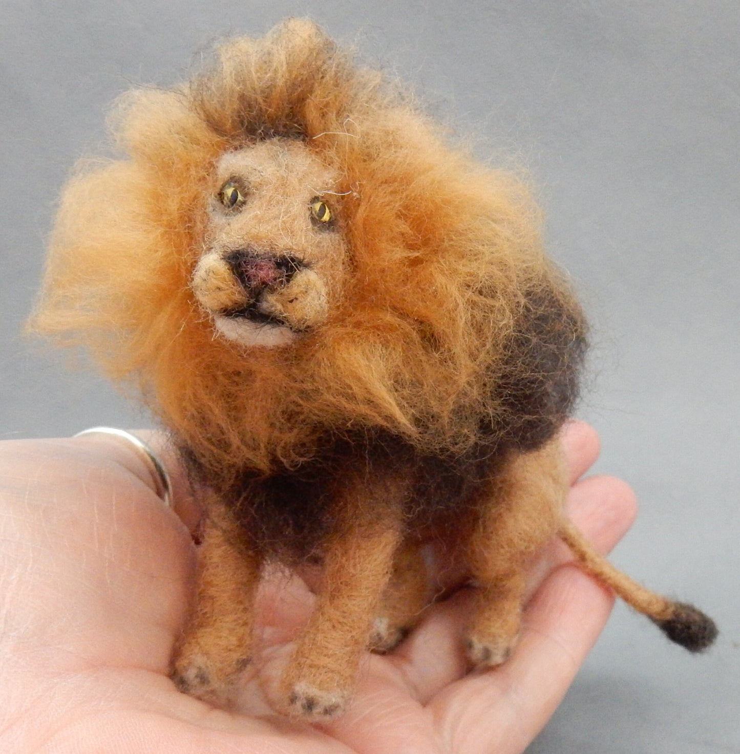 Lion miniature needle-felt replica custom felted lion animal art sculpture