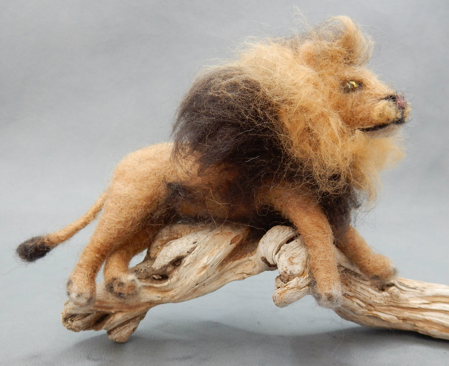 Lion miniature needle-felt replica custom felted lion animal art sculpture