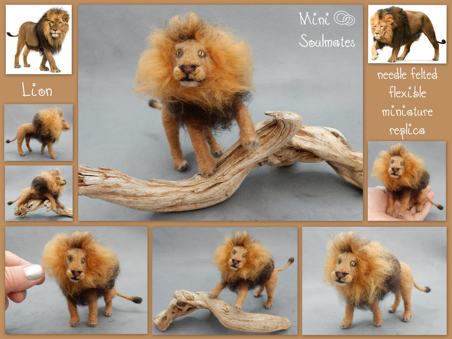 Lion miniature needle-felt replica custom felted lion animal art sculpture