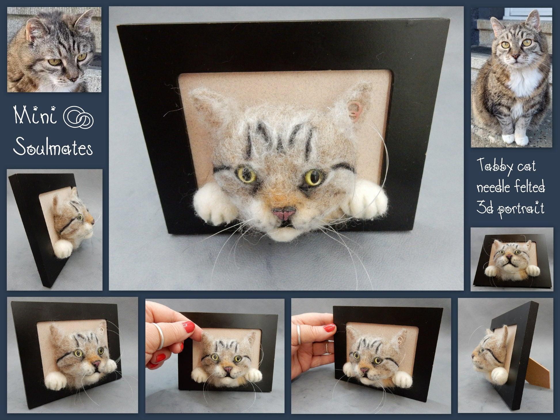 3D cat portrait needle-felted