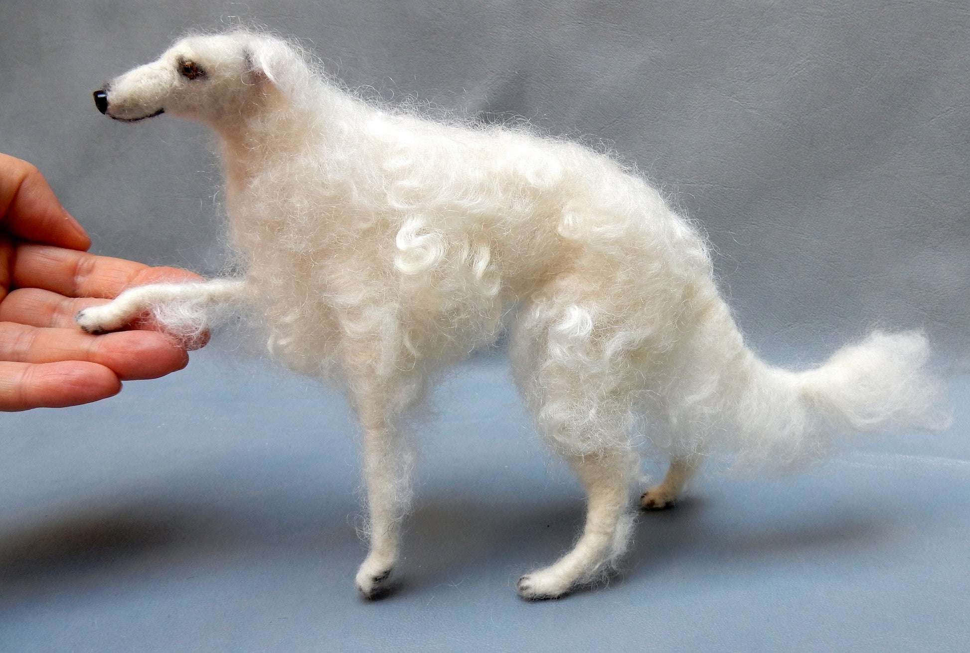 White Borzoi custom felted dog replica