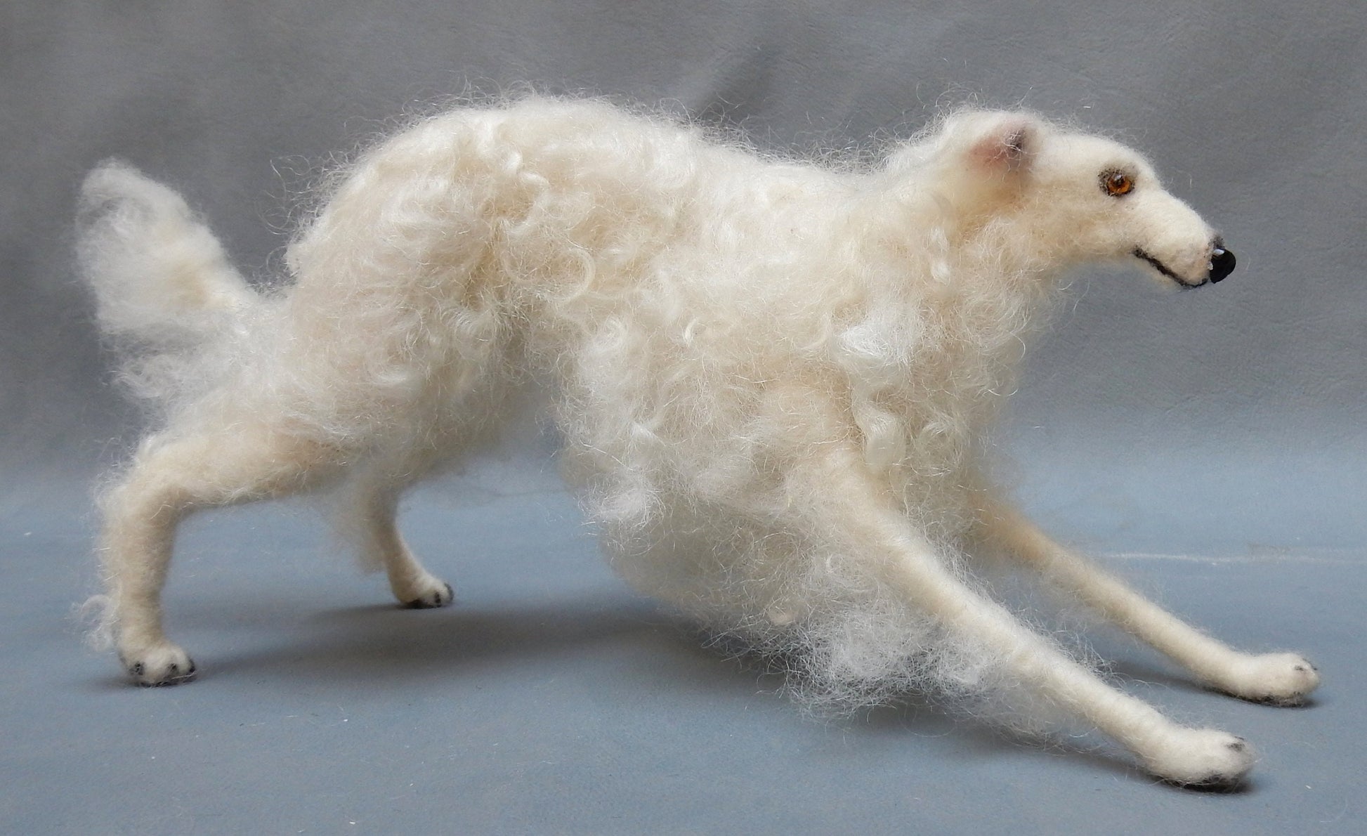 White Borzoi custom felted dog replica