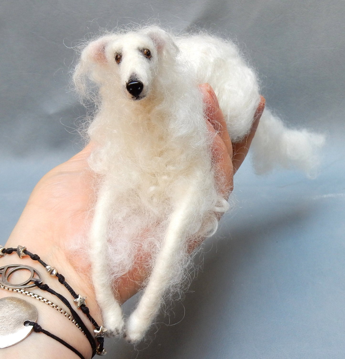 White Borzoi custom felted dog replica