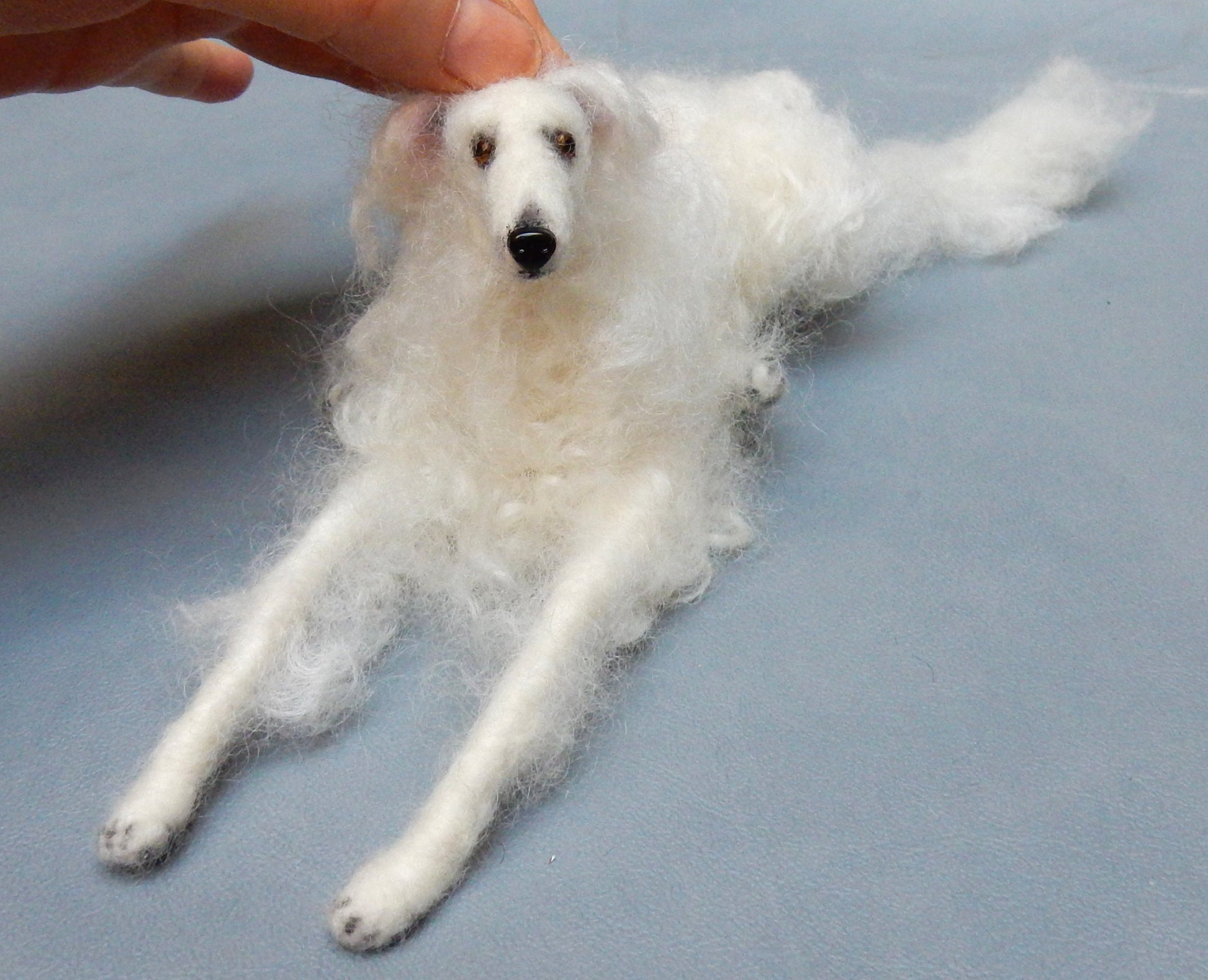 White Borzoi custom felted dog replica