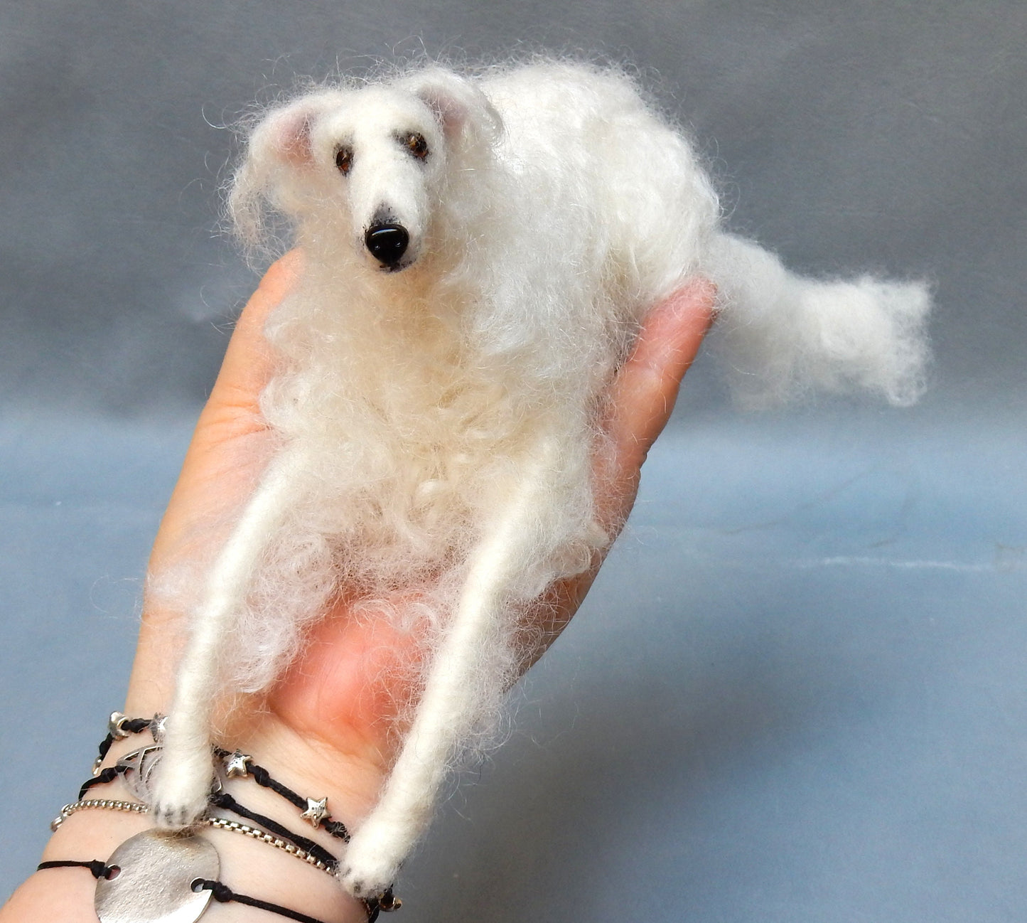 White Borzoi custom felted dog replica