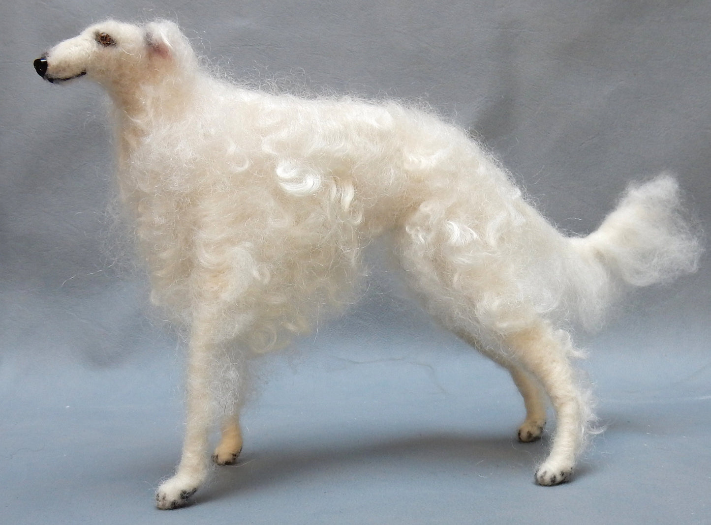 White Borzoi custom felted dog replica