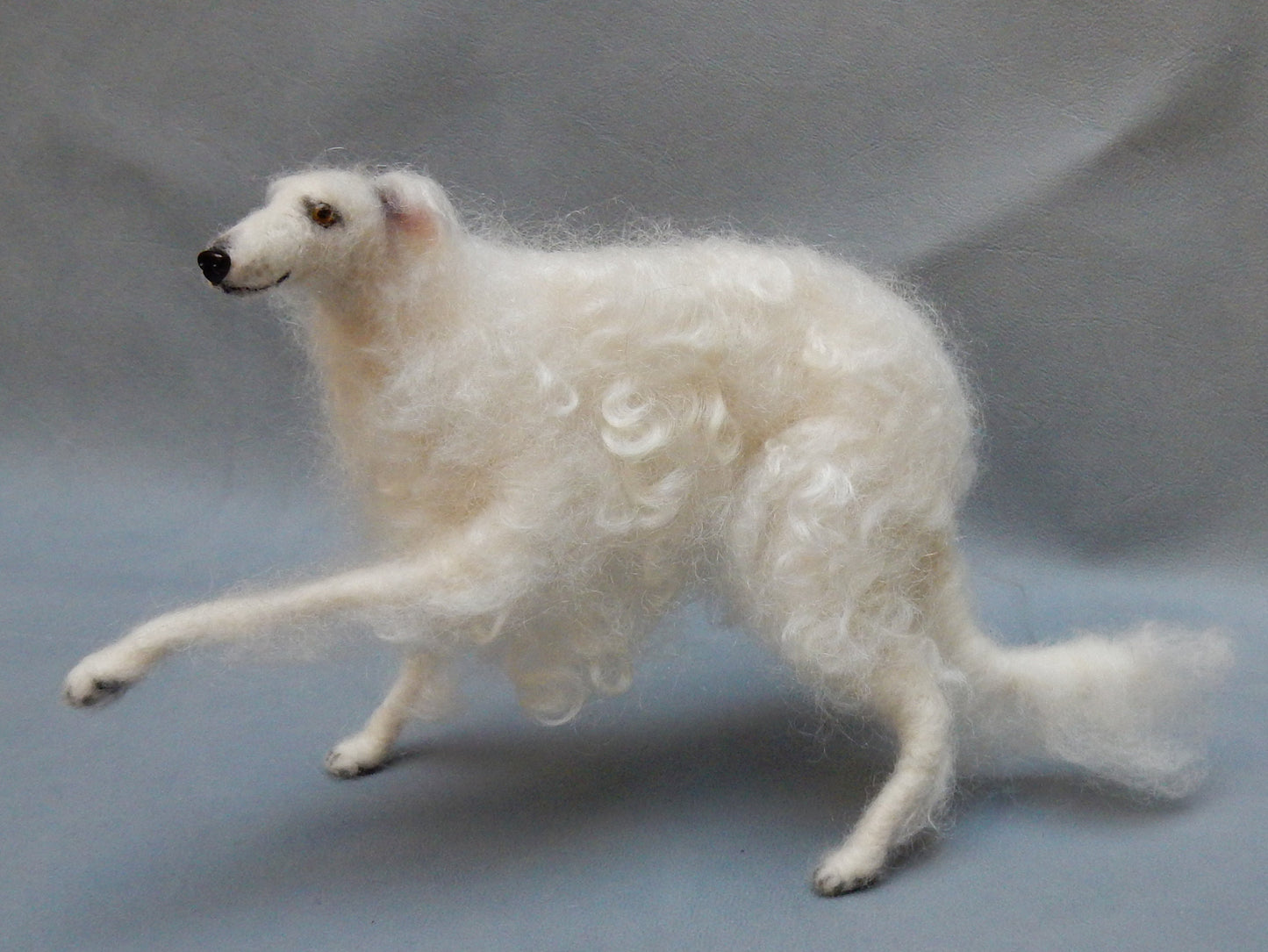 White Borzoi custom felted dog replica