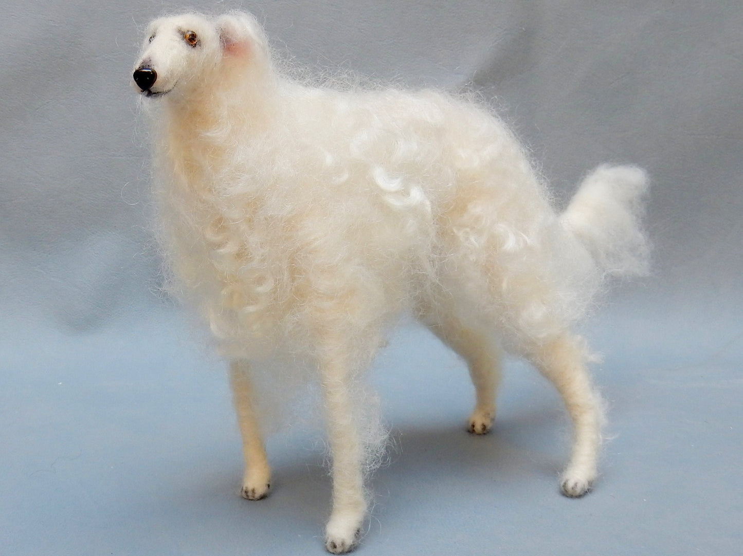 White Borzoi custom felted dog replica