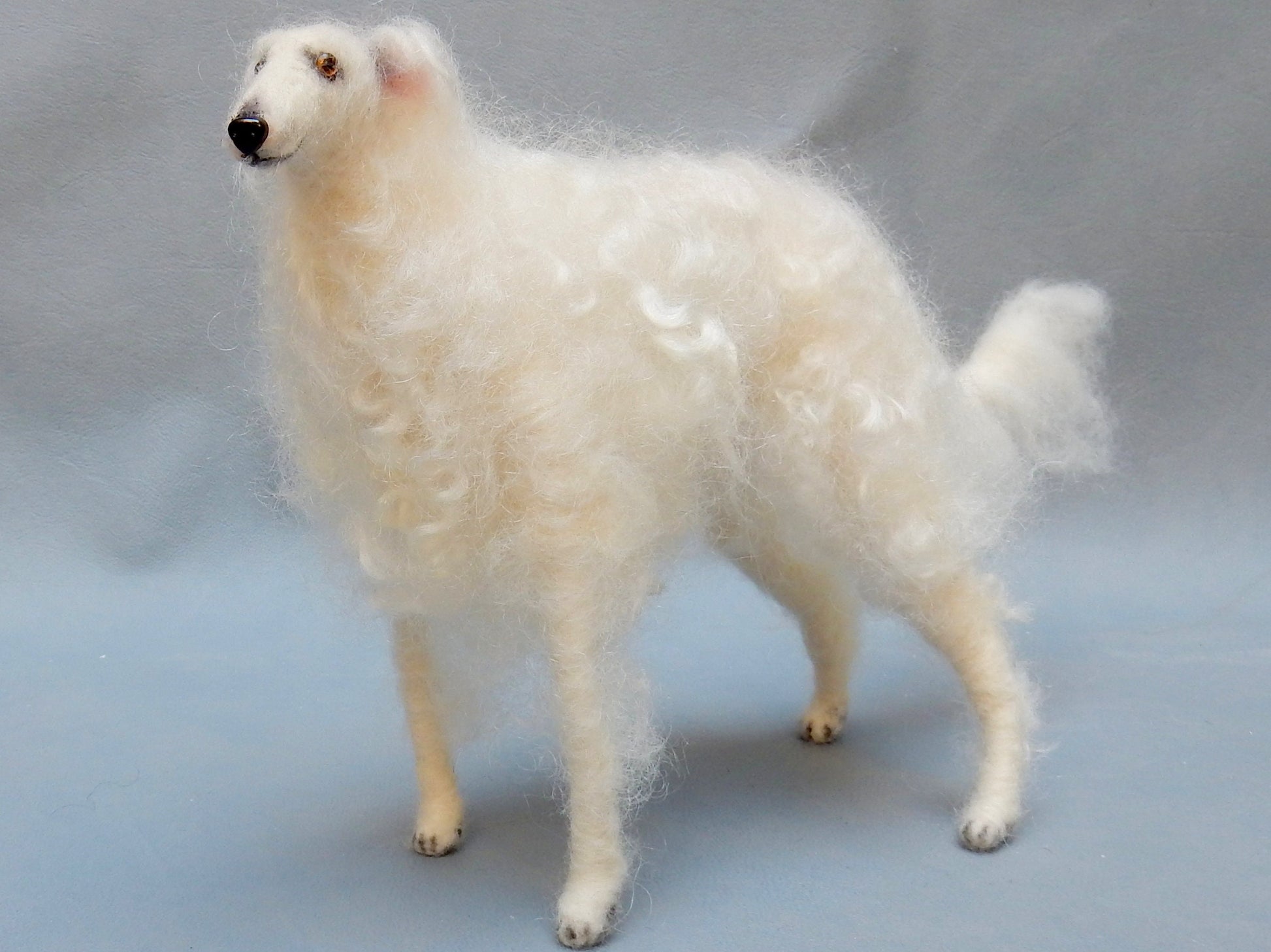 White Borzoi custom felted dog replica