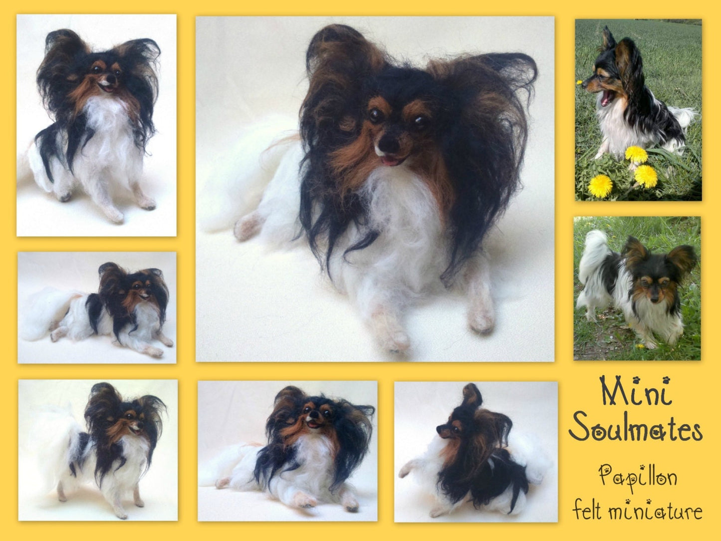 Papillon needle-felted dog sculpture rainbow bridge gift