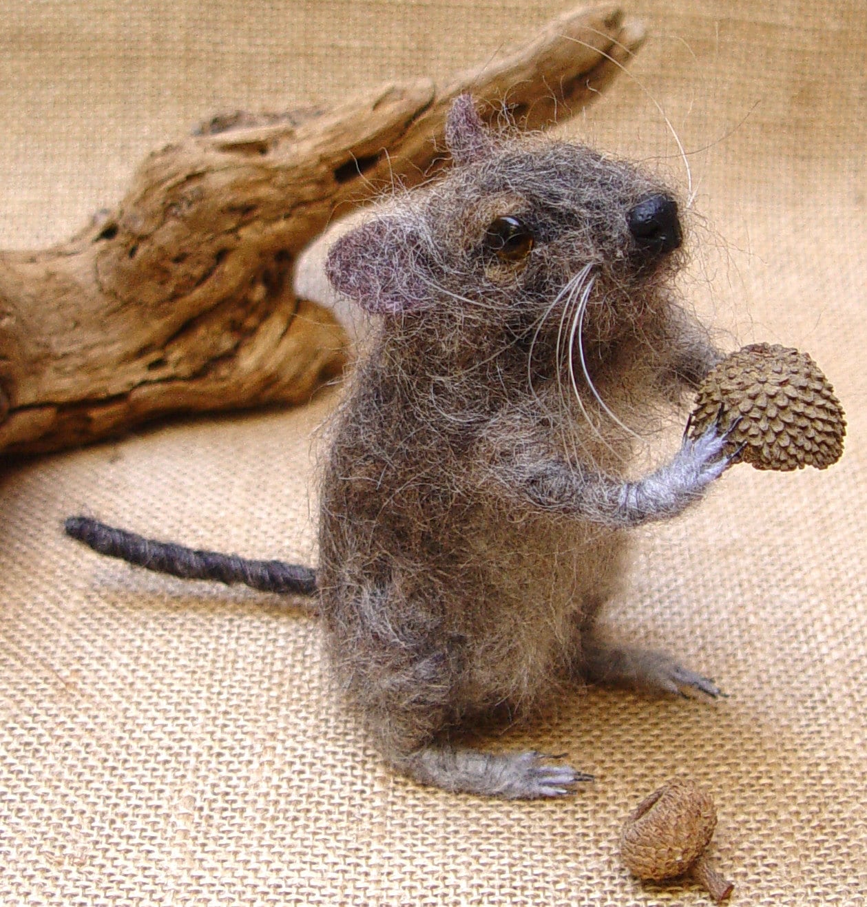 Faux taxidermy rat needle felted mouse wool replica