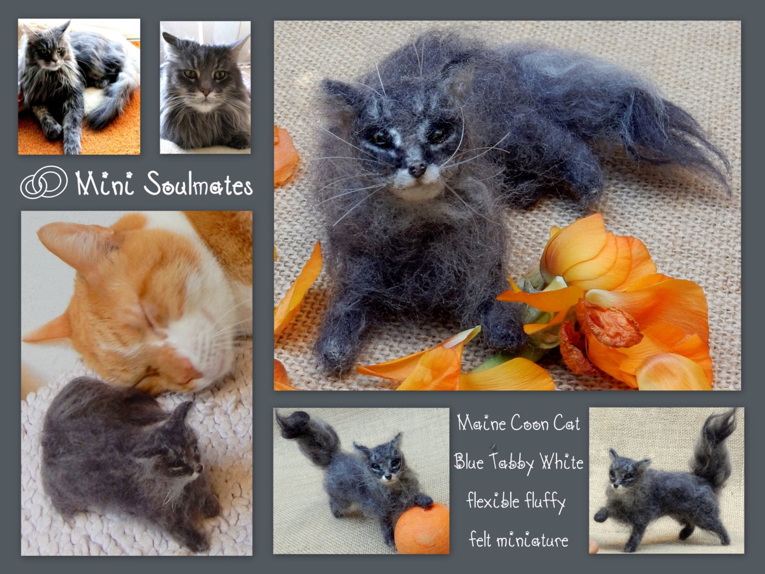 Maine Coon cat needle felted cat miniature custom cat loss memorial co