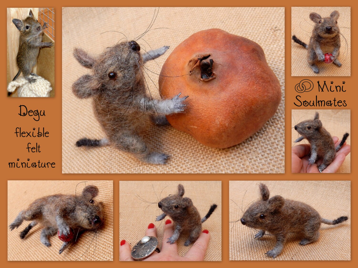 Faux taxidermy rat needle felted mouse wool replica