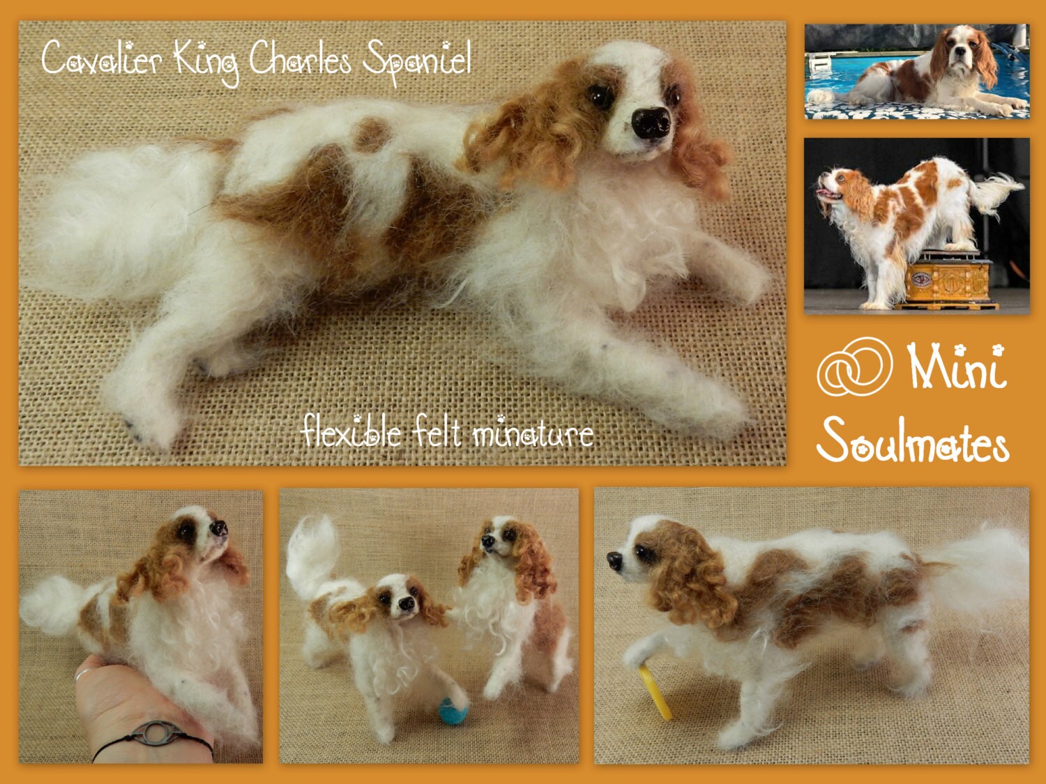 Cavalier King Charles Spaniel custom felted dog soft sculpture 