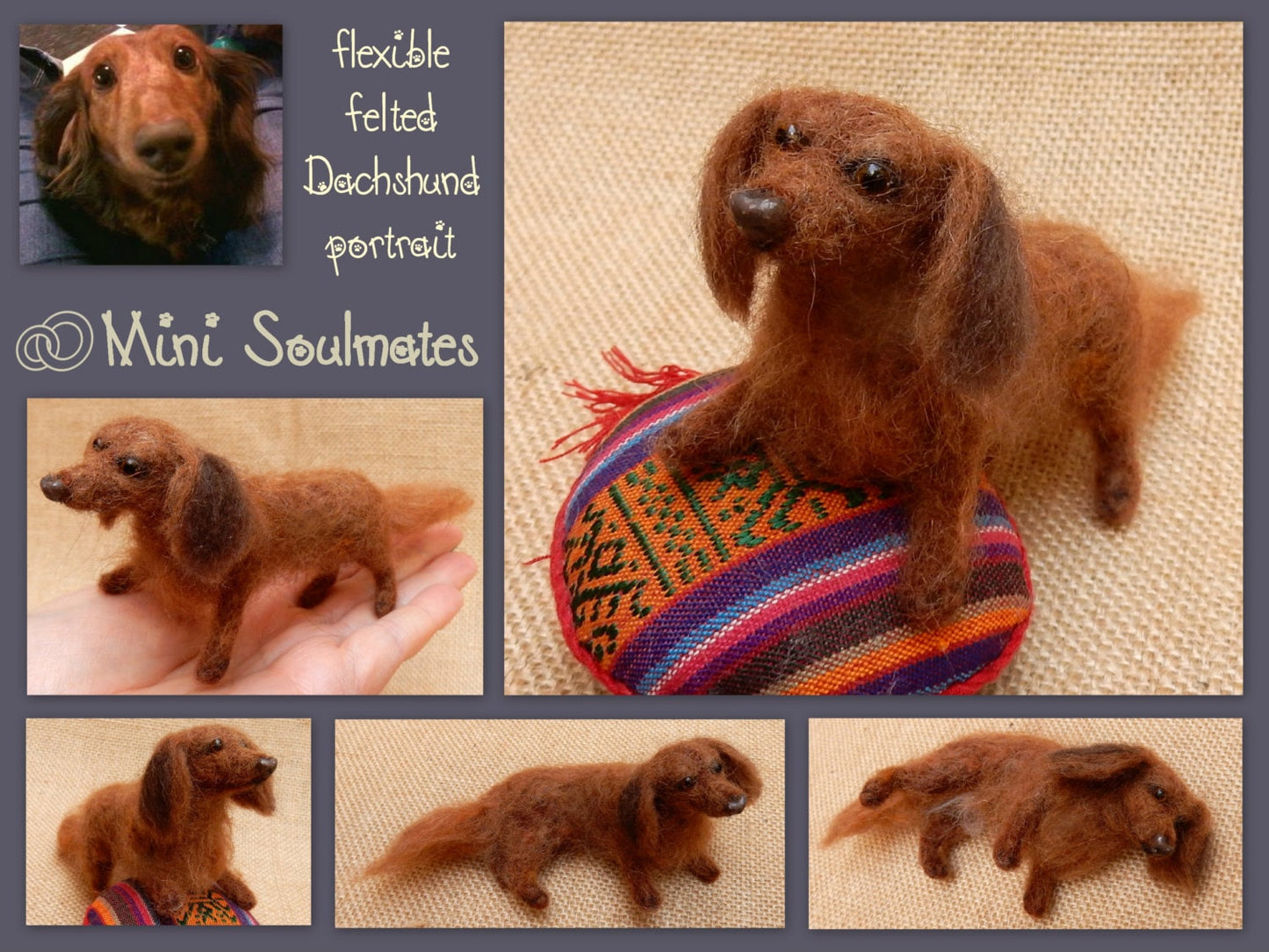 Dachshund replica needle-felted dog miniature